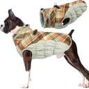 Lelepet Warm Dog Winter Coat Dog Coats for Large Dogs Waterproof Dogs Jacket with Harness Built in Reflective Cold Weather Coats Windproof Zip-Up Winter Fleece Vest Snowsuit Boxer Brown Plaid, Extra Large 