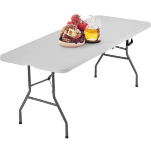 BestOffice Outdoor 6 FT Folding Camping Table Plastic Table Portable Square Height Dining Table Perfect for Picnics, Parties, Party and Camping, White