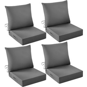 Outdoor Chair Cushions, 24 x 24 Inch Outdoor Cushion for Patio Furniture, Patio Chair Cushion, Waterproof & Fade Resistant Deep Patio Furniture Cushions Set with Handle and Ties, Dark Grey , 24*24+5.75/25*22.5, 4 Pieces