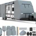 DenForste RV Cover 30-33ft, Travel Trailer Heavy Duty Extra-Thick 8 Layers Anti-UV Waterproof Windproof Camper Cover with Tongue Jack Cover, Extra Windproof Ropes, Gutter Covers