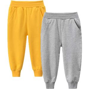 Boy Girl Pants 2-Pack Set Jogger Sweatpants Jogger Pant Pure Yellow Grey Active Sport Trousers, Size 6