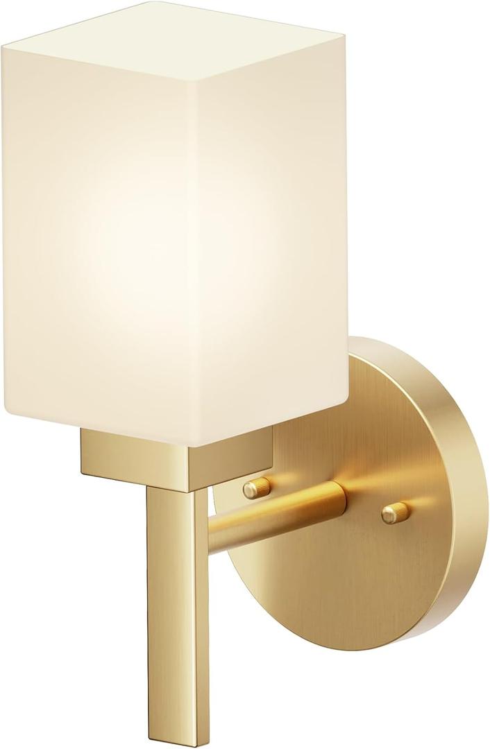 Vanity Lighting Fixture with White Frosted Glass, Gold Wall Lamp for Bathroom Mirror Bedroom, Living Room, Kitchen Cabinet, Washroom Porch T002GD-L1