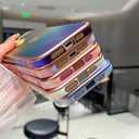 ZTOFERA for iPhone 15 Pro Case 6.1 inch,Cute Colorful Iridescent Plating Edge Case with Love Hearts Pattern,Camera Lens Protection Shockproof Phone Case for Women Girls,Iridescent Blue