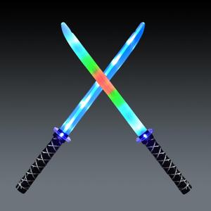 JOYIN 2 Packs Toys Ninja Swords for Kids with Motion Activated Clanging Sounds Vibrant Blue and Multi Color Deluxe Play Sword for Halloween Party, Costume Accessories
