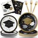 YY 200 Graduation Party Paper Plates Napkins Forks Dinnerware Set Disposable Class of 2026 for Congrats Grad Serve 50