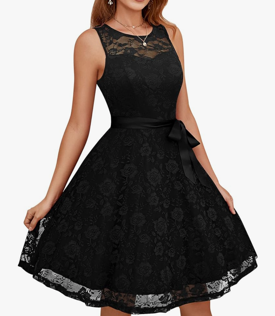 Dressystar Women's Floral Lace Dress Short Bridesmaid Dresses with Sheer Neckline