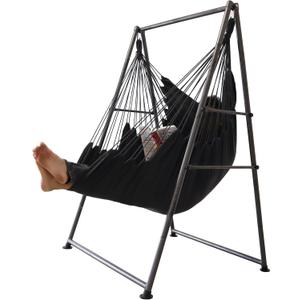 Hammock Chair Stand with X-Large Swing Chair with Footrest，Anti-Tip Thickened Weather-Resistant Iron Pipe Swing Frame, 450Lbs Stand Capacity Quick Assembly for Indoor Outdoor (Dark Grey)