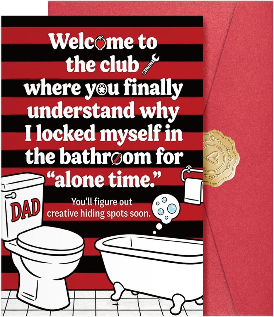3 x Humorous Father's Day Card for Son, Funny Fathers Day Gift from Dad, Unique Greeting Card with Envelope and Sticker.