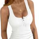 Ribbed Tank Tops for Women Sexy Low Cut Henley Tank Top Scoop Neck Slim Fit Cute Summer Shirts Women 2026 Trendy (White, S)