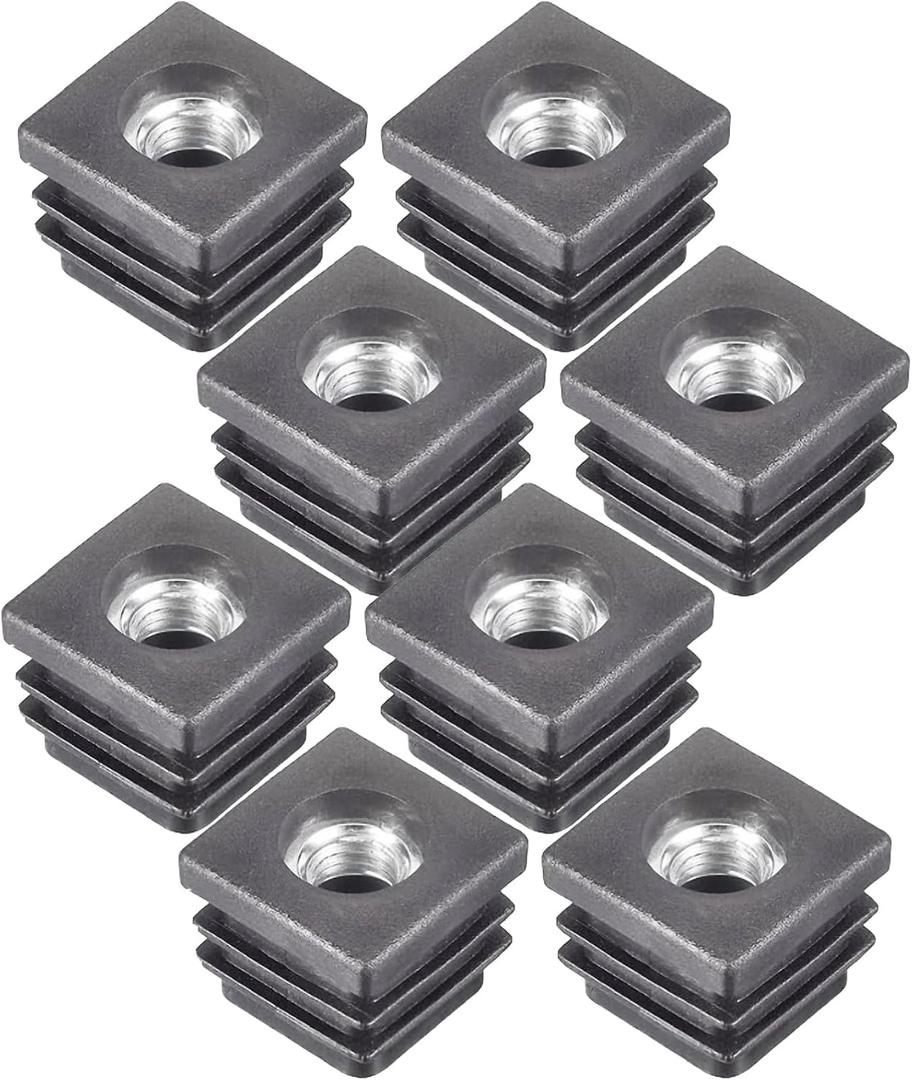 MyyiTar 8 Pcs Square Chair Leg Floor Protector, Furniture Leg Protectors, Plastic Plugs 0.8"x0.8" OD Square Tubing Endcap with M8 Thread for Tubular Racks Legs Inserts,Black 0.8 inch