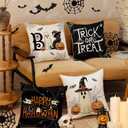 Happy Halloween Ghost Boo Pillow Covers Trick or Treat 18 x 18 Inch Throw Pillows, Black Cat Spooky Pumpkin Spider Web Decorative Farmhouse Seasonal Cushion Case for Sofa Couch Set of 4