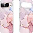 CameCosy Floral Case for Google Pixel 9 Pro 6.3inch with Luxury Pink Marble Pattern for Women Girls, Transparent Soft TPU Ultra Slim Anti-Scratch Shockproof Protective Cover for Google Pixel 9 Pro