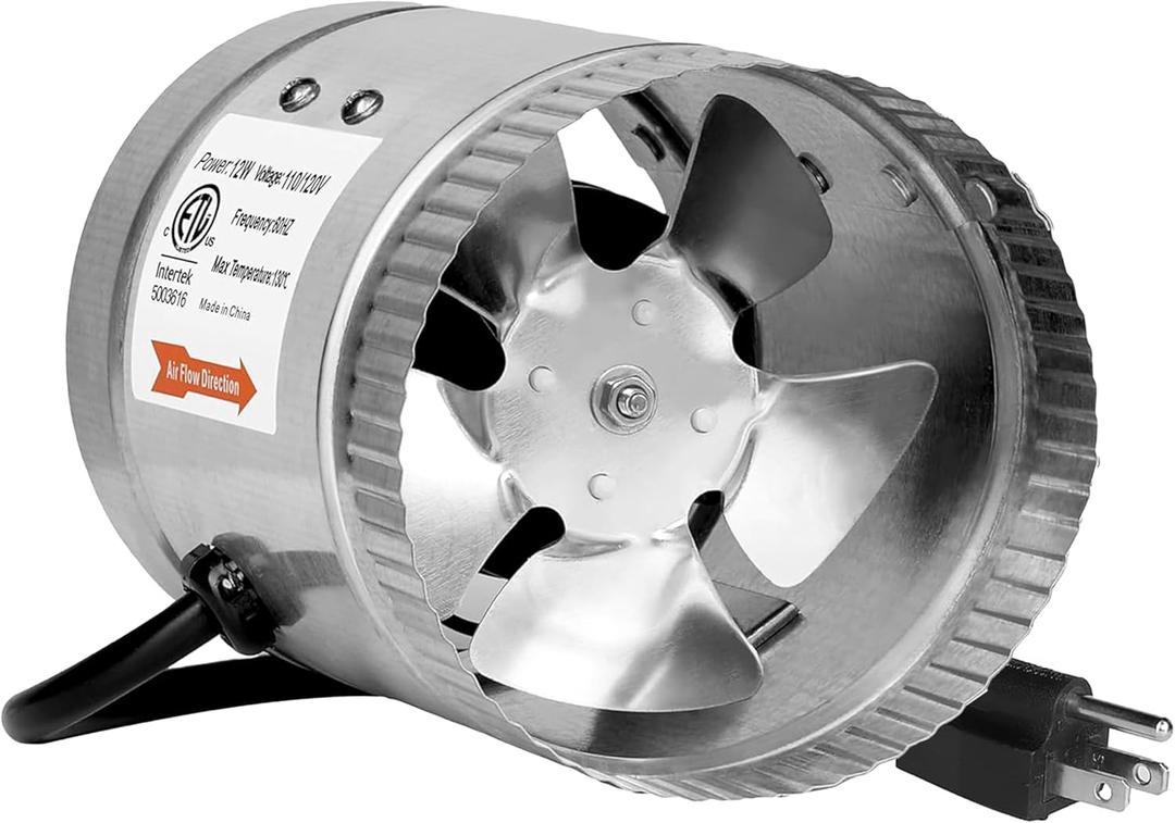 HealSmart 4'' Inline Booster Fan, 100 CFM Duct Fan for HVAC Ventilation, Bathroom, Basemen and Attics, Silver