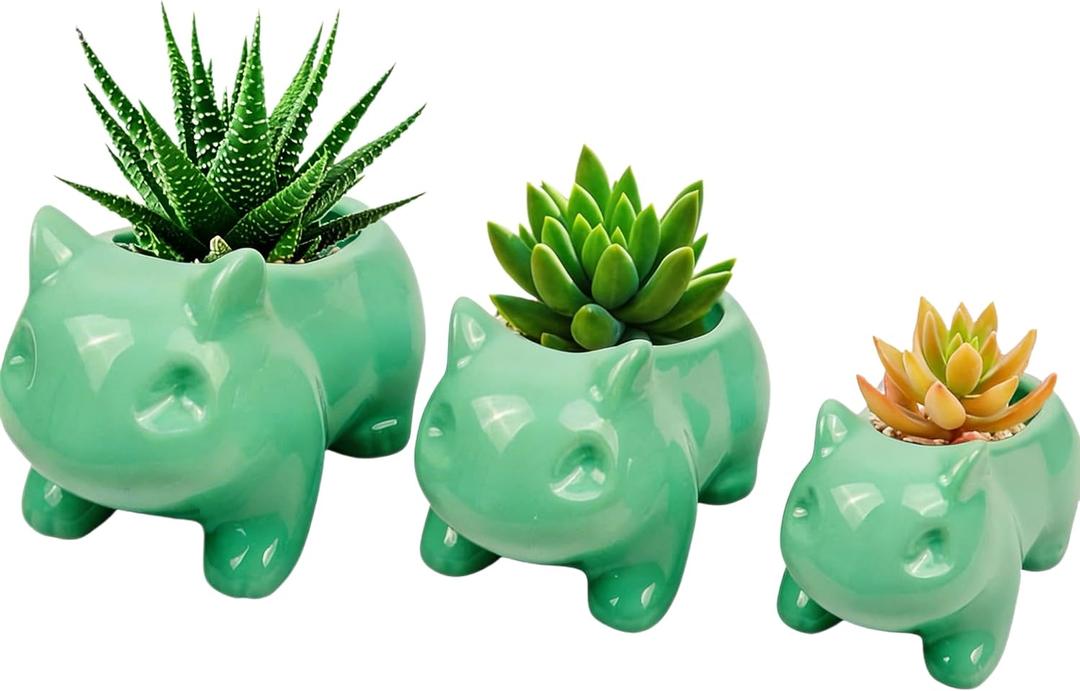 3 Pack Succulent Plant Pots, Ceramic Planters Mini Cute Animal Planters for Potted Plants Cactus Flowers Home Decor Crafts Gifts