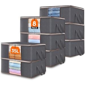 Lifewit 8 Pack Clothes Storage Bag, Foldable Storage Bin Closet Organizer with Reinforced Handle, Sturdy Fabric Blanket Storage with Clear Window, Storage Containers for Clothing, Bedding, Gray