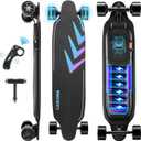 Caroma Electric Skateboards Glow in The Dark, 1200W Powerful Motor, 28MPH Top Speed, 4/6AH Battery, 16/28Miles Max Range, 4 Speed Mode Remote Control, Electric Longboard for Adults&Teens (4AH Arrow Blue)