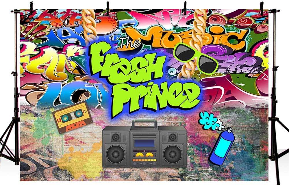 MEHOFOTO The Fresh Prince Baby Shower Party Decorations Banner Photo Studio Background Graffiti Brick Wall Hip Hop Vintage Disco Neon Boy Birthday Backdrops Props for Photography 7x5ft