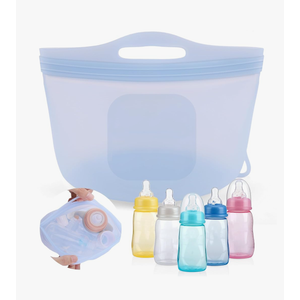 Palksky Large Silicone Microwave Steam Bags for Baby Bottles Reusable Silicone Steaming Bags for Breast Pump Parts Pacifiers Nipples Teethers Soother for Mom Home and Travel Blue