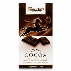 SCHMERLING'S Swiss Chocolate 72% Cocoa Natural Vegan, Gluten Free, Paleo, Non GMO, Non Dairy, Fair Trade Dark Parve Chocolate, OU - 3.5oz (EXP 04/30/27)