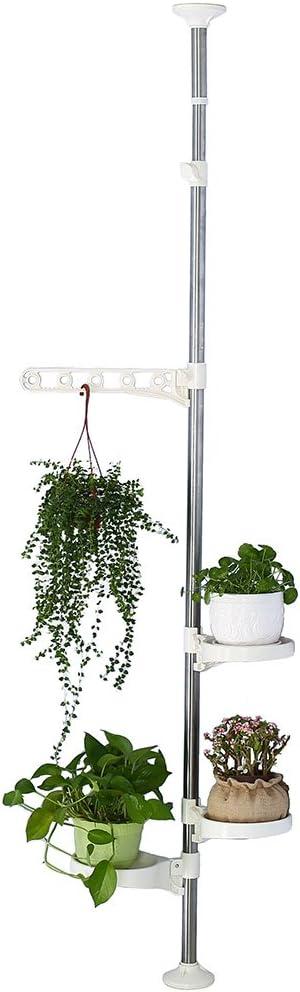 BAOYOUNI Indoor Plant Pole Stand Tension Rod Hanger Window Sill Flower Display Rack Holder Adjustable Corner Vertical Storage Organizer with 3 Trays & 1 Arm for Counter Top, Ivory (1 x 4 Tier)