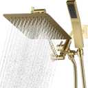G-Promise All Metal 8-Inch Dual Square Shower Head Combo, Rain Shower Head, Handheld Shower Wand with 71-Inch Extra Long Hose, 3-Way Diverter, Adjustable Extension Arm, Brushed Gold