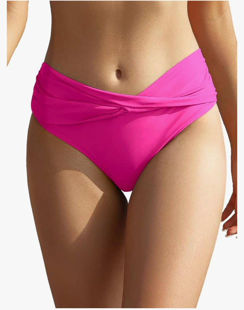 SHEKINI Women's Bikini Bottom Twist Front Cheeky Swimsuit Ruched Bathing Suit Bottoms, M