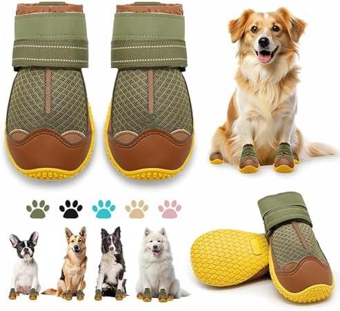 Dog Boots for Large Dogs, Medium Dog Boots & Paw Protectors for Hardwood Floors, Outdoor Dog Booties for Hot Pavement Winter Snow Hiking, Dog Shoes with Reflective Strips
