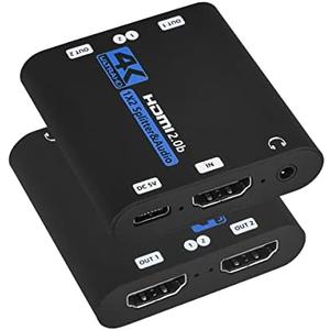 HDMI Splitter 1x2 with Audio Extractor, 1 in 2 Out Audio Video Distributor Box, HDMI 2.0b, HDCP 2.2, HDR, Support 4K@60Hz Ultra HD 3D for PS4, Xbox, STB, Blu-ray DVD Players Etc (Blue)