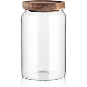 Labina Glass Storage Container Airtight Food Jars Kitchen Canister with Wood Lids, 33 Oz Wide Mouth Pantry Organization Glass Jar for Flour, Sugar, Cookie, Spagetti, Nuts and Candy (A3: 33 Oz 1 pcs)