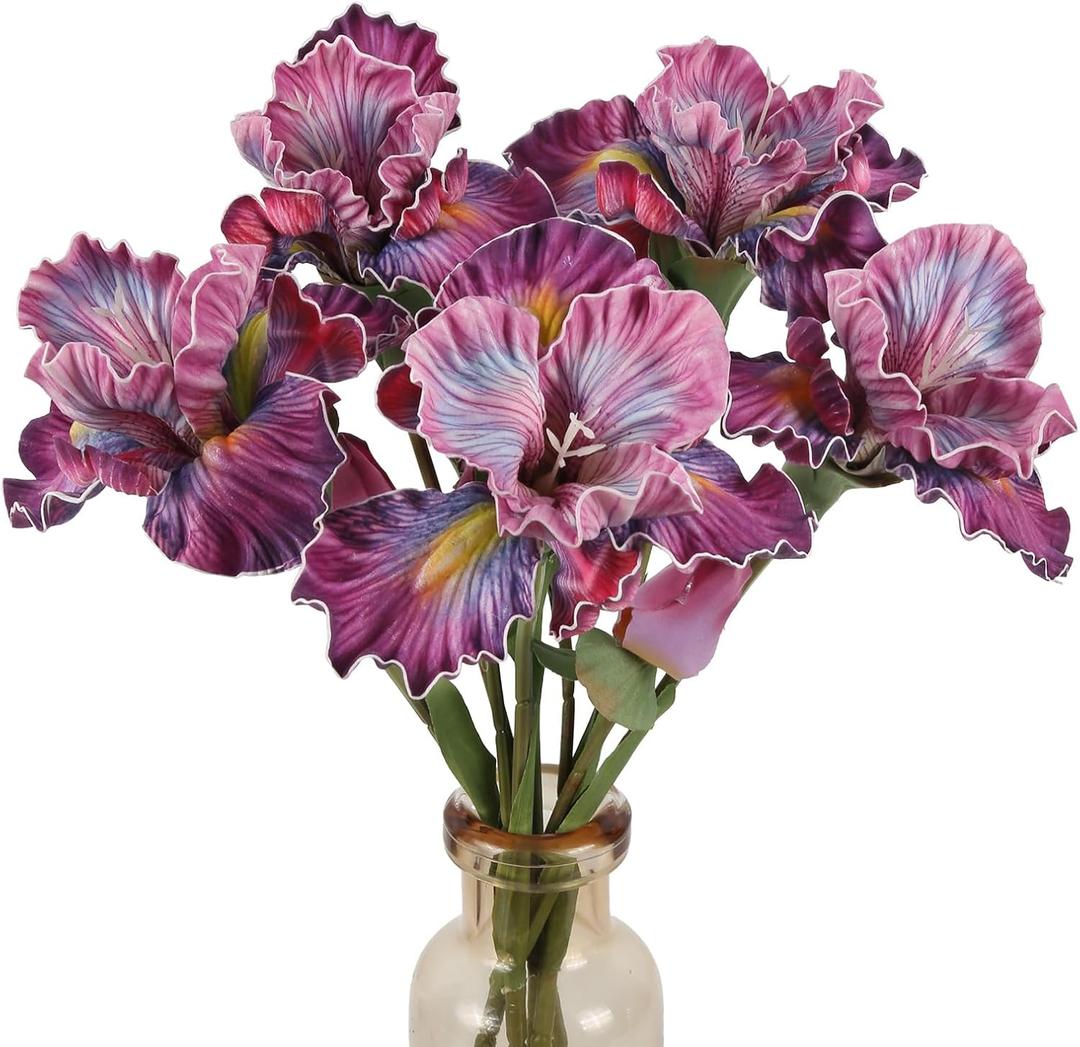 5pcs Iris Artificial Flower Real Touch PU Faux Flower 17.7" Fuchsia Iris Flowers with Flower Bud for Home Table Centerpieces Wedding Floral Arrangements (Fuchsia)