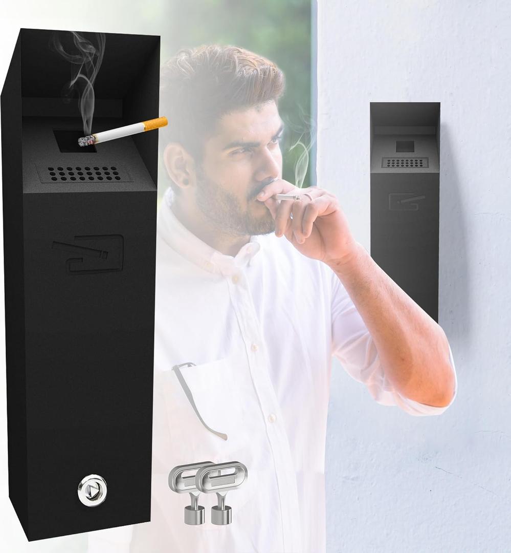 Wall mounted Cigarette Butt Disposal,Receptacle,Bin,Ashtray,Fireproof, Prevention of Waterlogging, Corrosion Resistant, Smokeless, Suitable for Park,Outdoor,Offices,Smoking Areas.Black