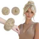 FESHFEN 2PCs Small Messy Bun Hair Piece for Thin Hair Women Girl Mini Synthetic Elastic Wavy Space-bun Scrunchies Updo Hairpieces, Platinum Blonde