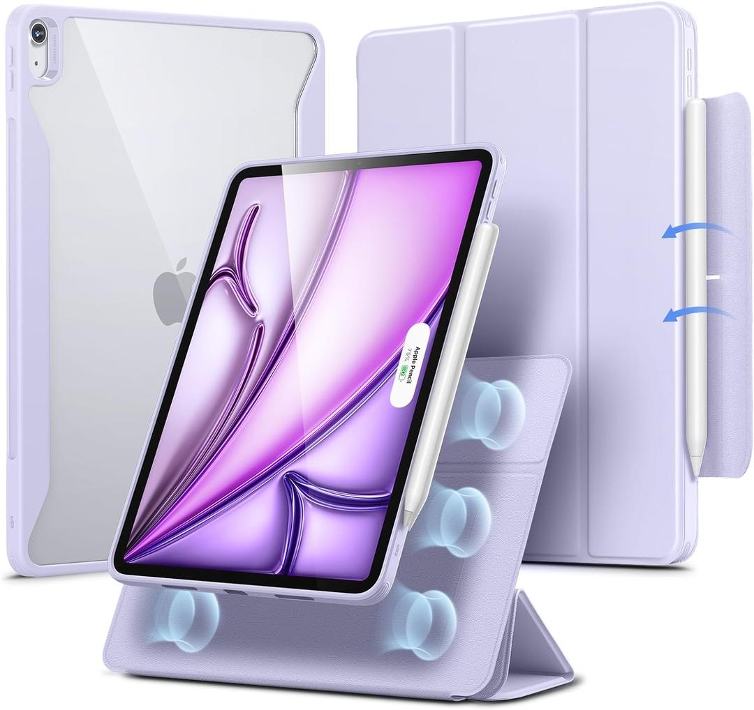 ESR for iPad Air 13 Inch Case (2025/2024) M3/M2 with Pencil Holder, Removable Magnetic Cover, Vertical Stand, Fully Supports Pencil Pro and Pencil(USB-C), Rebound 360 Series, Light Purple