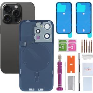 Back Glass Replacement for iPhone 15 Pro(6.1 inches,Black Titanium) Integrated Glass & Wireless Charging Repair Tools are Included