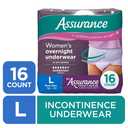 Assurance Women's Overnight Incontinence and Postpartum Underwear, L, Ultimate Absorbency, 16 Count