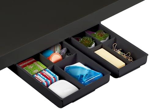 Bostitch Konnect Under Desk Drawer, Self-Adhesive Slide Out Storage Organizer with 4 Customizable Dividers, 2-Pack