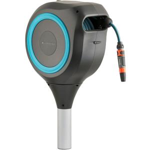 GARDENA Automatic Retractable Garden Hose Reel - 66 Feet - 360 Degree Swivel Outdoor Hose Reel with Metal Spike Base - Auto Retract - UV Resistant Housing - Easy Install No Tools Required - 18614