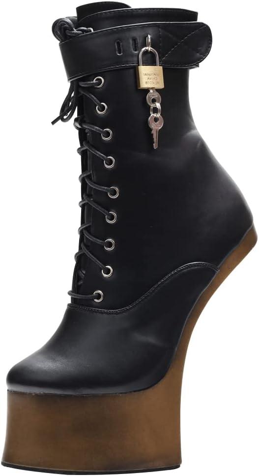 JiaLuoWei Women Ankle Boots, 7inch High Heel New Fancy Pony Play Boot Fetish Ankle Platform Boots 11, Black Gold