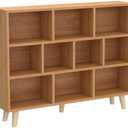 IOTXY Wooden Open Shelf Bookcase - 3-Tier Floor Standing Display Cabinet Rack with Legs, 10 Cubes Bookshelf, Pear Yellow