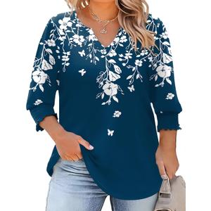 Rapbin Womens Plus Size Tops 3/4 Sleeve Blouses Shirts Casual V Neck Loose Tunic Tops, 3XL