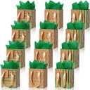 Tenare 12 Pcs Small Gift Bags Mini Metallic Paper Bag with Handle Tissue Paper for Graduation Father 's Day 4th of July Party Favor Supplies(4 x 2.75 x 4.5 Inch,Brown Green Gold)
