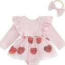 Baby Girl Tulle Romper Dress Bodysuit Tutu Skirt Infant Cake Smash Outfits with Headband (US, Age, 12 Months, 18 Months, Pink Long Sleeve)