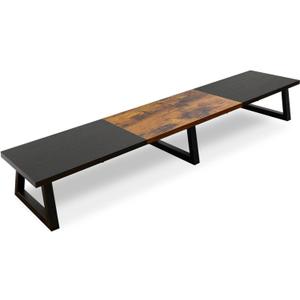 TEAMIX 42 inch Large Dual Monitor Riser, Extra Long Monitor Stand Riser for 2 Monitors, Wood & Steel Desktop Riser Desk Organization Home Office (Black+Brown, 42 inch)