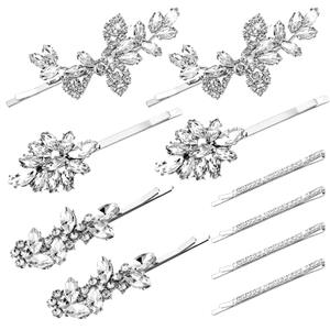 10 Pcs Rhinestone Hair Clips Sliver Flower Hair Barrettes For Women Crystal Bobby Pins 4 Styles Wedding Hair Pins Elegant Hair Accessories For Women Bridesmaids