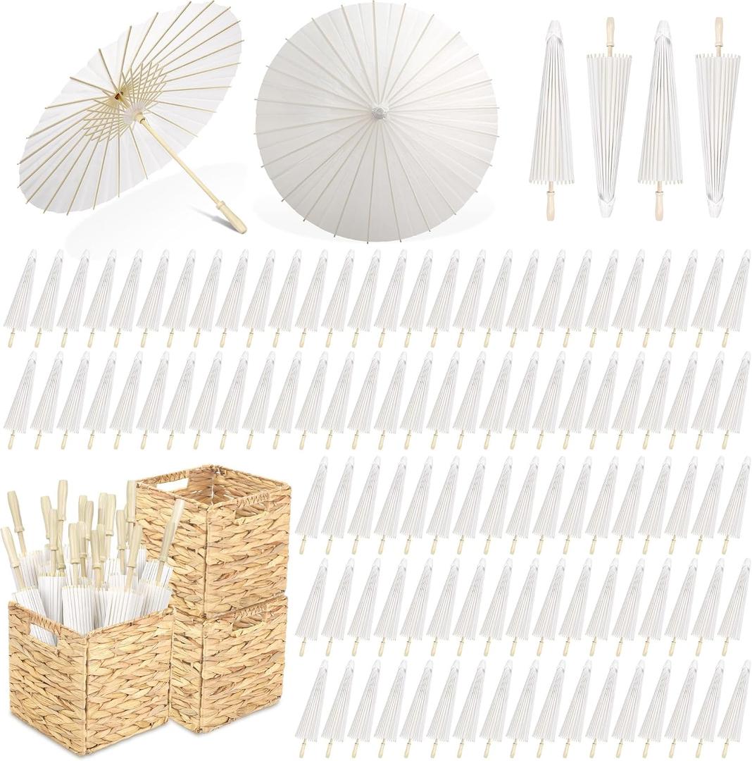 Aodaer 80 Pieces 23.6 Inch Wedding Paper Umbrellas with Storage Boxes White Decorative Chinese Japanese Parasol Umbrella Crafts DIY Painting Umbrella Decor for Wedding Bridal Party Photography
