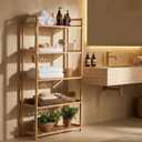 Bamboo Bathroom Shelf Organizer, 5 Tier Wooden Bathroom Rack with Adjustable Shelves, Free Standing Shelving Unit Open Bookcase Plant Shelf Indoor, 50" Storage Shelves for Kitchen Living Room, 5-Tier -68cm