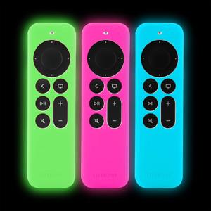 LEFXMOPHY Protective Case for Apple TV Siri Remote 2023 2024 2021 2022, Silicone Cover for 4K HD Controller 2nd 3rd Gen, 3-Pack Green, Hot Pink, Blue Sleeve Glow in Dark with Lanyard