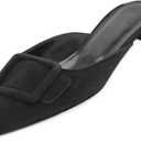 Mules for Women,Slingback Buckle Flat Mules Pointed Toe Slide Shoes (8, Black)