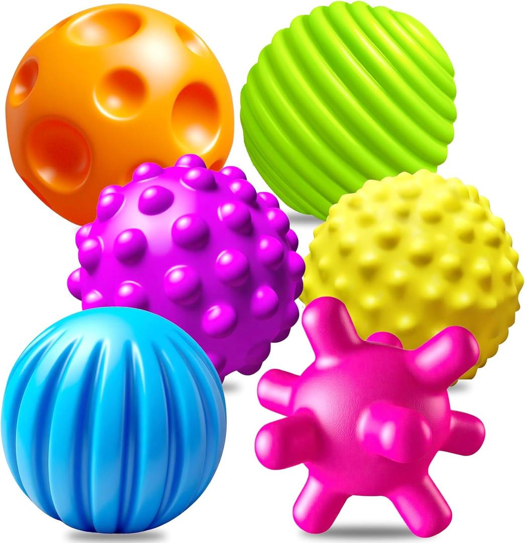 6 Pack Sensory Balls for Toddlers 1-3, Sensory Baby Toys 6-12 Months, Montessori Toys for Babies 6-12 Months Infant Squeeze Sensory Toys Soft Multi Ball Set Gifts with Bright Color Textured, 7 cm