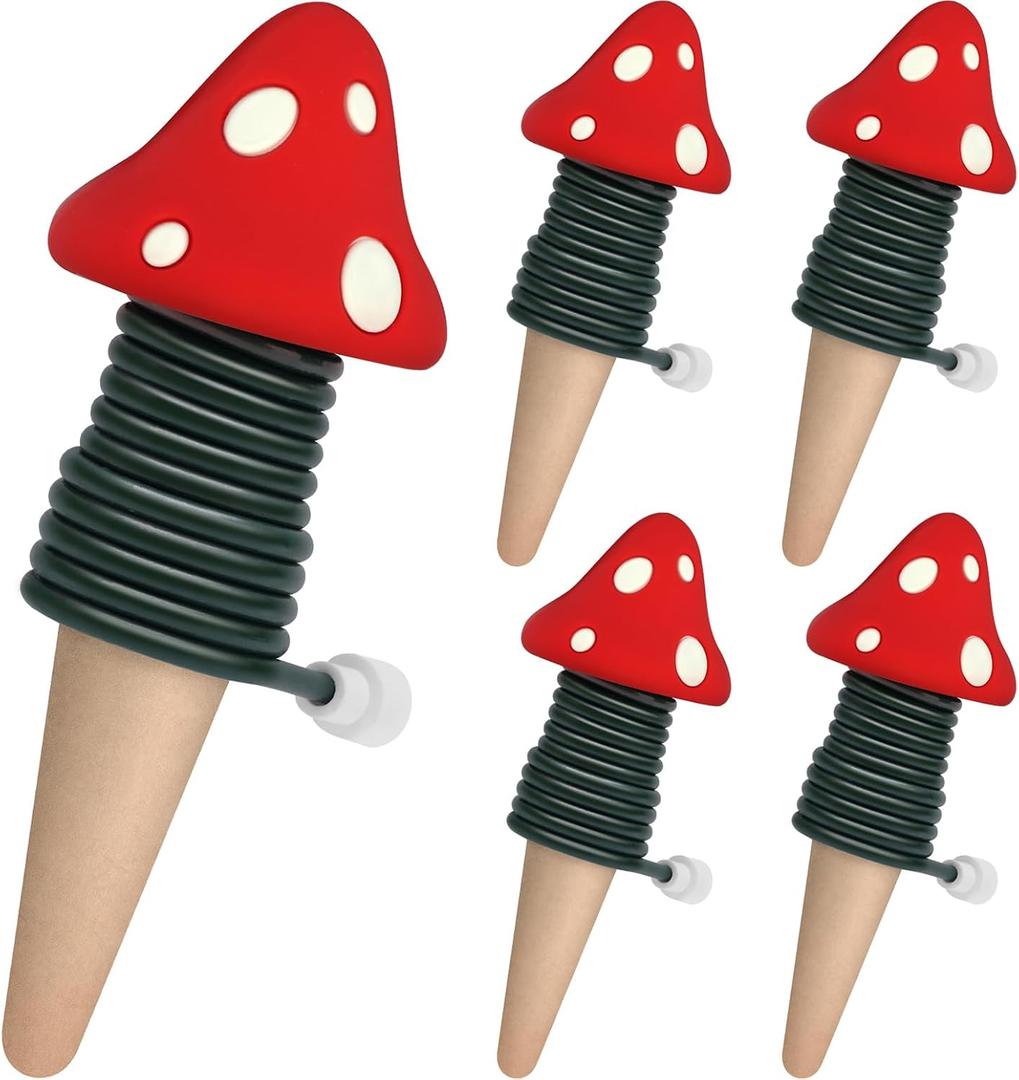 BYDOLL Plant Self-Watering Stakes Automatic Dripper Watering Spikes for Indoor Outdoor Bonsai,Houseplant Insert Devices for Vacation Garden use,Drip Irrigation System for Plant10 Pack (4.8''x1.7'', 5 Pack Mushroom)